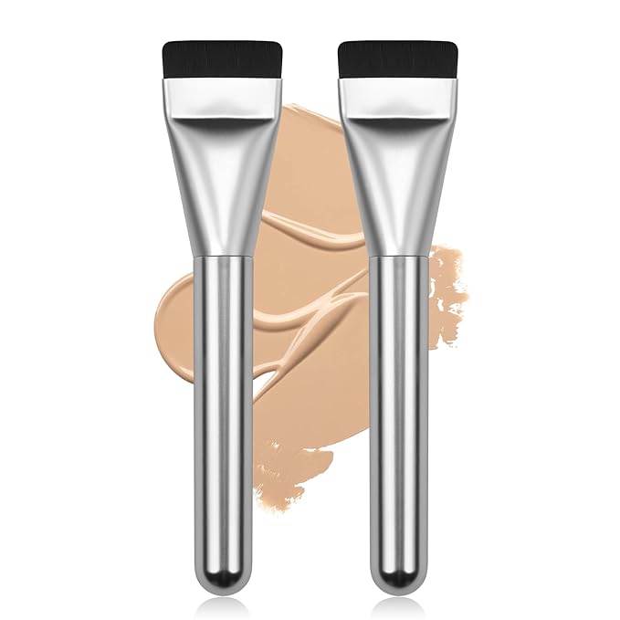 2Pcs Flat Foundation Brush,Face Mask Brush Makeup Spatula Facial Brush for Liquid Foundation Mask,Premium Face Korean Makeup Brush for Blending Cream (Silver&Silver)-VivaGrace Women