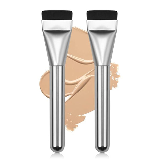 2Pcs Flat Foundation Brush,Face Mask Brush Makeup Spatula Facial Brush for Liquid Foundation Mask,Premium Face Korean Makeup Brush for Blending Cream (Silver&Silver)-VivaGrace Women