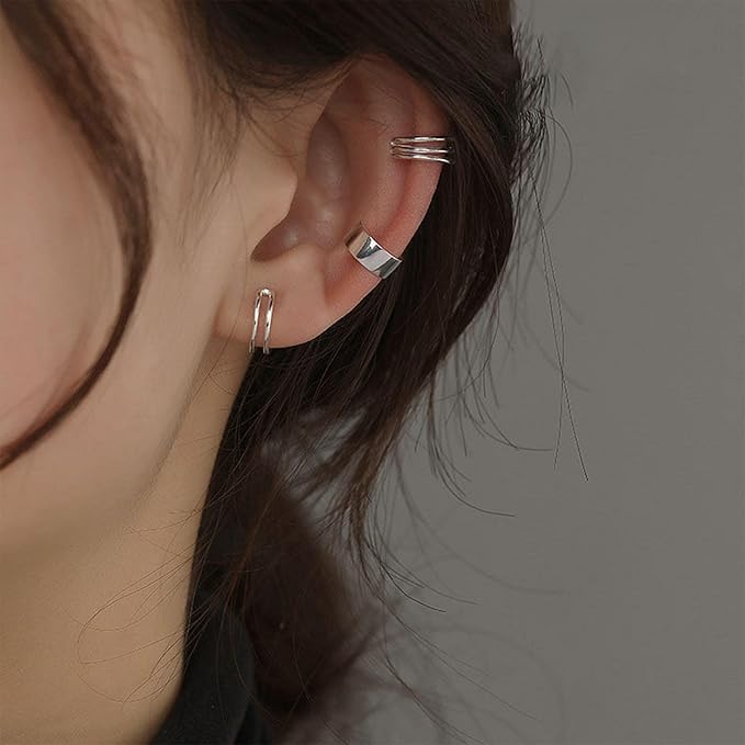 Boho Cartilage Ring Earrings Double Lines Ear Cuffs Set Minimalist Fake Helix Earcuff Earrings Simple No Piercing Earrings Jewelry for Women and Girls-VivaGrace Women