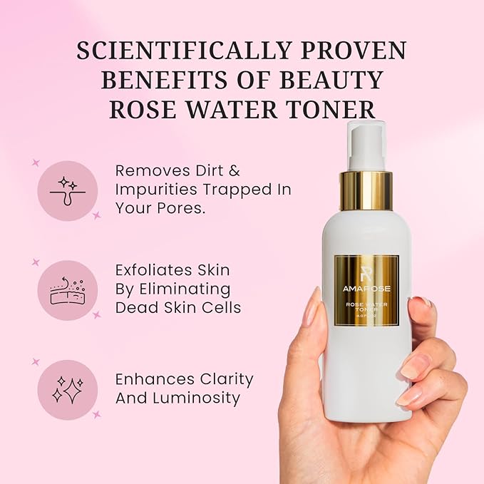 Amarose Rose Water Spray - Revitalizing, Facial Toner - Water for Face - Rose Water Toner - All Skin Types - Hydrating- Rosewater, Spray, Mist with Hyaluronic Acid-VivaGrace Women