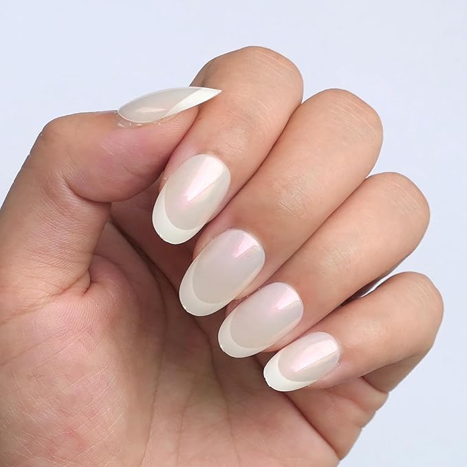 AddFavor French Tip Press on Nails Short Oval Fake Nails, 120pcs Glitter White French Tips Nails Press on Almond Nude False Acrylic Nails for Women and Girls