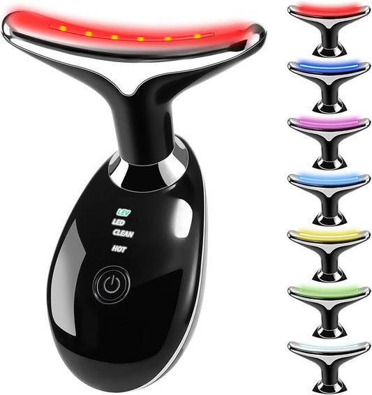 VGY 7-in-1 Face Massager Tool for Skin Care, Multi-Function Electric Red Light Therapy for Face, Wrinkles, Double Chin (Black)-VivaGrace Women