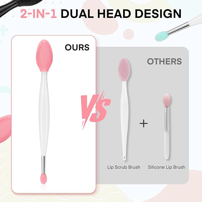 Unaone Lip Scrub Brush - 3 PCS Dual-ended Lip Scrubber Exfoliator and Silicone Lip Brush, 2-in-1 Silicone Lip Scrub Tool Lip Mask Applicator, Gentle Exfoliator & Applicator for Soft-VivaGrace Women