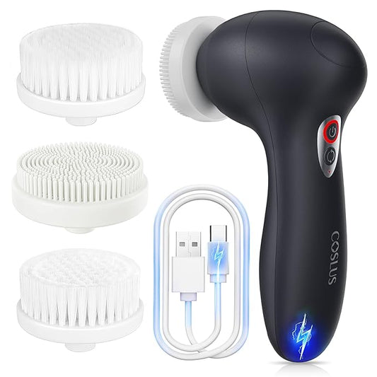 COSLUS Facial Cleansing Brush Face Scrubber: 3 in 1 Bi-Directional Electric Spin Brush for Removing Blackhead, Exfoliating, Massaging - Rechargeable Waterproof, 3 Adjustable Speeds for Men & Women-VivaGrace Women