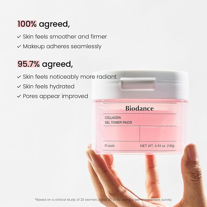 Biodance Collagen Gel Toner Pads, Pore Minimizer for Face, Improving Elasticity, Gentle Exfoliating Toner Pads for Sensitive Skin, Korean Skincareㅣ4.93 fl.oz.(140g)*60Pads-VivaGrace Women