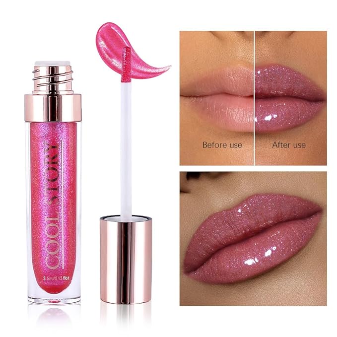 GECOMO Colorful Explosive Pearlescent Lip Gloss 3D Multifunctional Fine Glitter Chameleon Lip Gloss Polarized Diamond Makeup,Magic Big Brush Color Changing Lip Oil(105# BLUISH PURPLE FLASH)-VivaGrace Women
