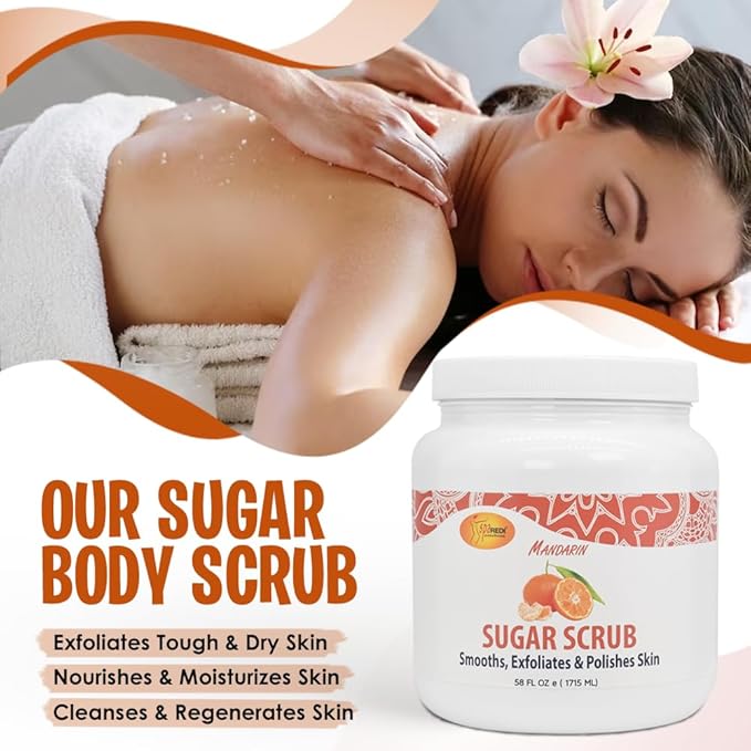 SPA REDI Sugar Scrub - Exfoliating, Moisturizing, Hydrating and Nourishing, Glow, Polish, Smooth and Fresh Skin - Body Exfoliator, Mandarin - 58 Oz-VivaGrace Women