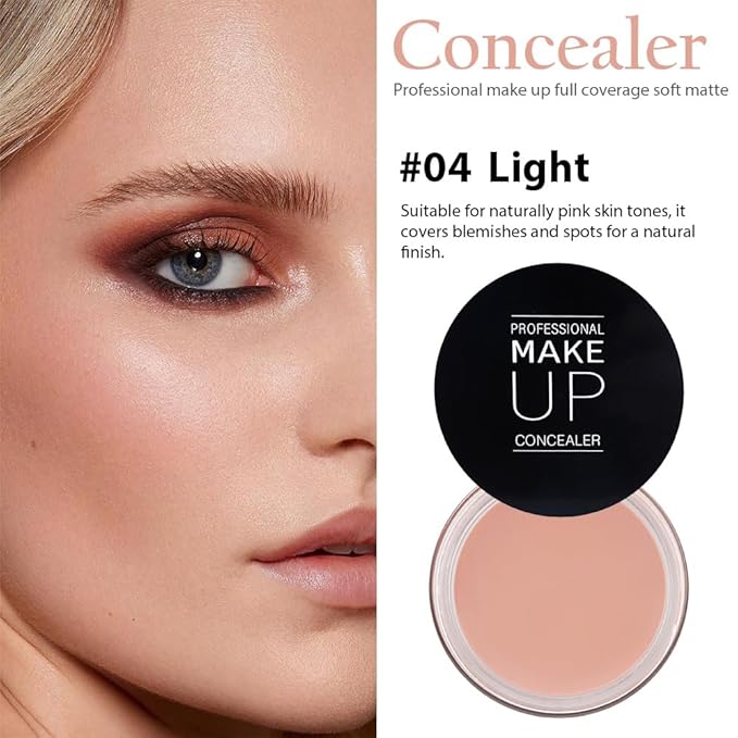 Pot Concealer with Makeup Brush Set,Tattoo Color Correcting Concealer,Full Face Color Correcting Conceal Foundation,Under Eye Concealer Brightener Dark Eye Ring corrector de ojeras (04-LIGHT)-VivaGrace Women