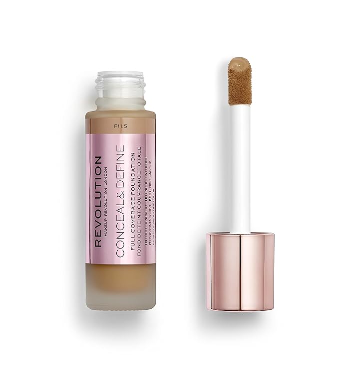 Makeup Revolution Conceal and Define Foundation, Full Coverage & Matte Finish, F12.7 for Medium/Dark Skin Tones, Vegan & Cruelty-Free, 0.7 Fl Oz-VivaGrace Women