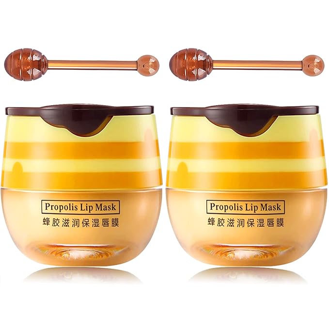 Bee Lip Mask Balm Honey Pot, 2PCS Honey Lip Sleeping Mask Hydrating Prevention Dry and Cracked Lip Scrubs Exfoliator, Overnight Lip Mask Reduces Lip Lines-VivaGrace Women