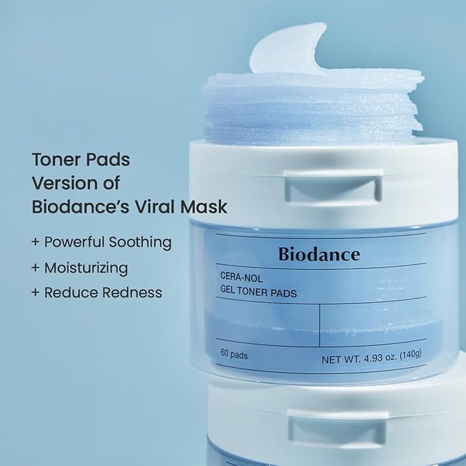 Biodance Cera-NOL Gel Toner Pads, Hydrating & Soothing for Sensitive Skin, Redness Reducing, Gentle Exfoliating Toner Pads, Korean Skincareㅣ4.93 fl.oz.(140g)*60Pads-VivaGrace Women