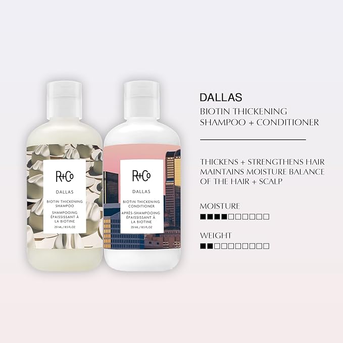 R+Co Dallas Biotin Hair Thickening Shampoo and Conditioner Set (8.5 Oz) + Deluxe Sample (.5 Oz) | For Hair Growth | Sulfate-Free | Vegan + Cruelty-Free |-VivaGrace Women