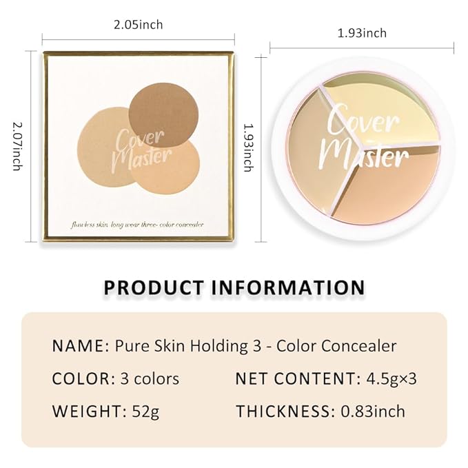Kaely Tri Color Concealer Pot,Color Correcting Concealer for Dark Circles Spots,3 Color Cream Concealer Full Coverage,Foundation Contour Makeup Palettes,under Eye Brightener corrector de ojeras,03-VivaGrace Women
