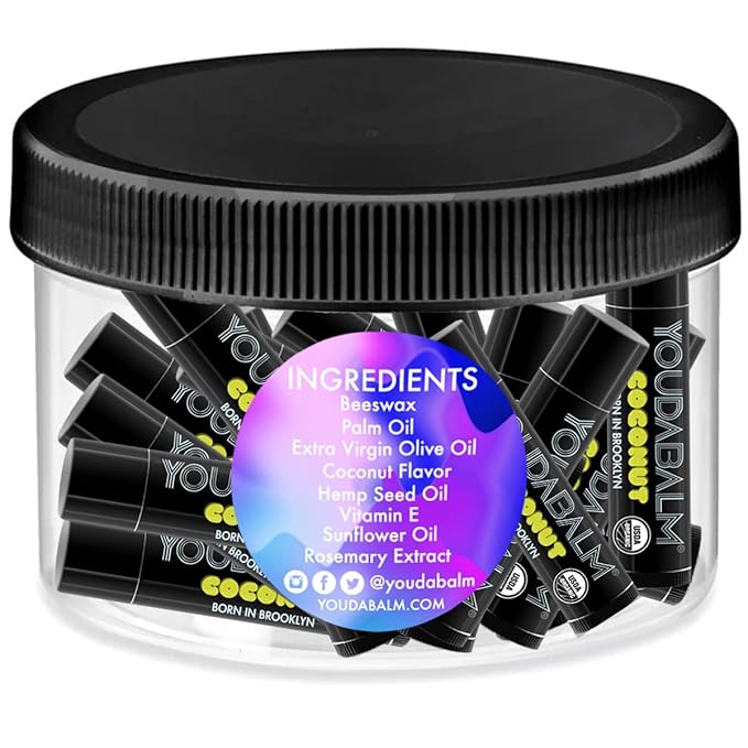 Organic Lip Balm, Coconut Flavor - 100% Natural Lip Moisturizer, USDA Certified - Lip Balm for Dry, Cracked Lips (24 Tube Jar)-VivaGrace Women