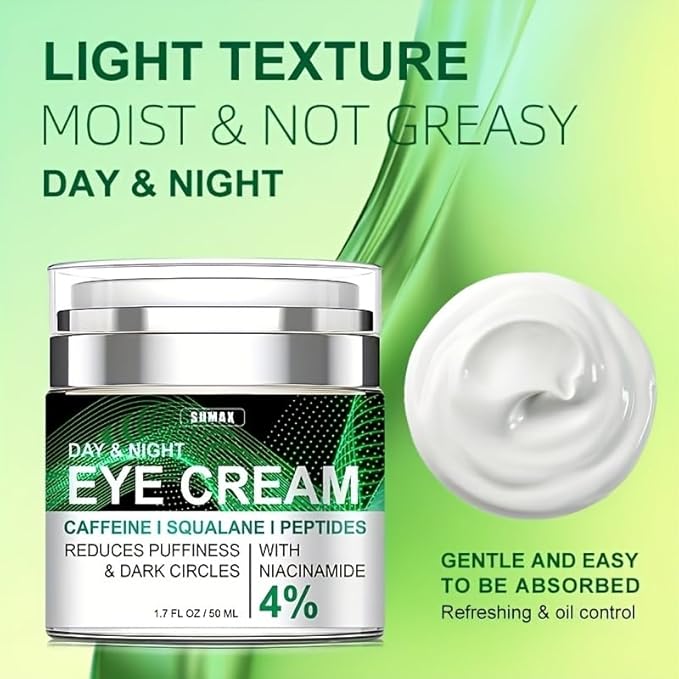Caffeine Eye Cream for Puffiness and Bags Under Eyes Daily Anti-Wrinkle Cream Collagen Eye Cream Day and Night Peptide Eye Cream Reduce The Look Of Aging Line Smoothing Skin Care 1.7 FL OZ,1 Pack-VivaGrace Women