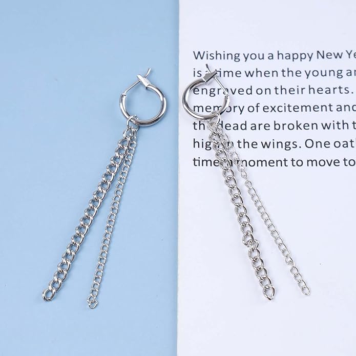 Vintage Layered Chain Dangle Earrings Long Chain Hoop Huggie Earrings Silver Curb Chain Stud Earrings Tassel Chain Drop Earrings Jewelry for Women-VivaGrace Women