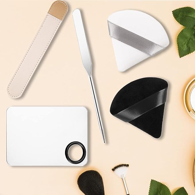 Picasso Makeup Spatula,Foundation Spatula,Foundation Palette,Make Up Spatula Tool,Mixing Nail Art Palette Beauty Skincare Cosmetic Spatula Makeup Tools,(Spatula+Palette+2 Pcs Powder Puff)-VivaGrace Women