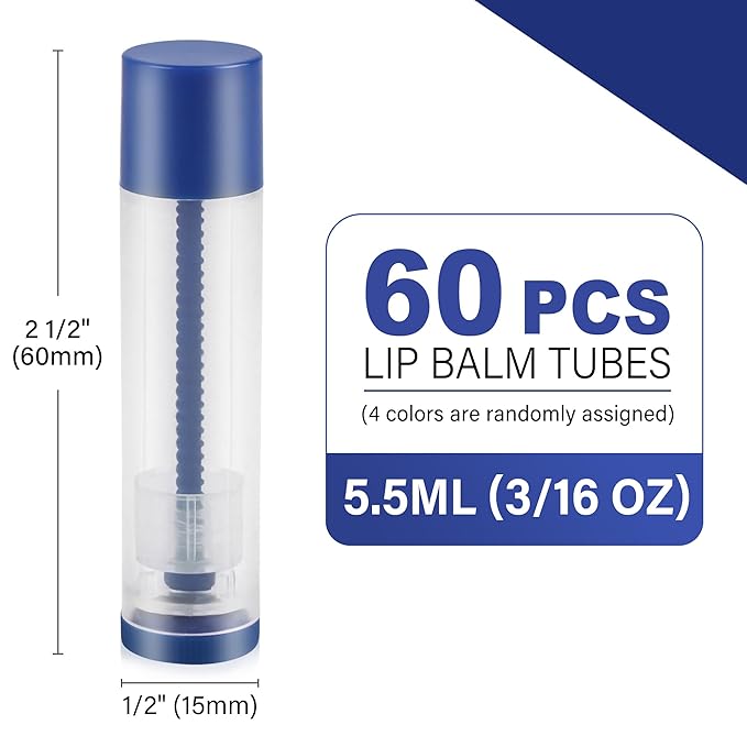 LotFancy Lip Balm Tubes, 60 Empty, 5.5ml, Clear Plastic Containers with 4 Color Caps, BPA Free, Leak Free, Refillable (Yellow White Blue Red)-VivaGrace Women