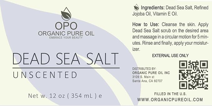 OPO Dead Sea Salt Scrub 12 oz Unscented Pure Natural with Light Unscented Vitamin E Jojoba Exfoliating Face Body Soft Smooth Fresh Skin Hydrating Moisturizing Revitalizing-VivaGrace Women
