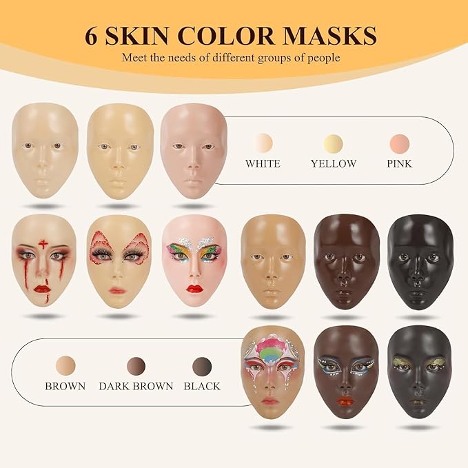Makeup Practice Face, Eye Makeup Practice Head Silicone, Makeup Practice Accessories Set with Face Painting Mannequin Head, Makeup Brushes, Face Painting and Eyebrow Pen, Makeup Practice Gift, Yellow-VivaGrace Women