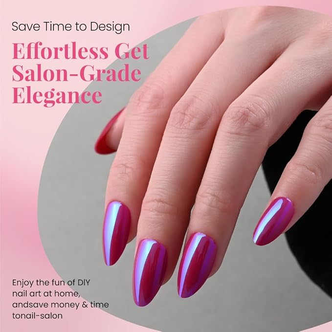 Aurora Chrome Red Press On Nails Short Almond 30 Pcs, Designer Reusable Acrylic Fake Nails with Glue, Glossy Soft Gel Nails Wedding and Party, Stick On Glue On Nails, Nails fro Women Gift