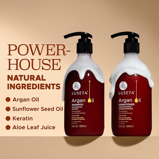 Luseta Argan Oil Shampoo and Conditioner Set Thickening for Thin & Dry Hair Smoothing & Nourishing Anti- Frizz for All Hair Types Sulfate Free for Men and Women 2 x16.9Fl Oz-VivaGrace Women