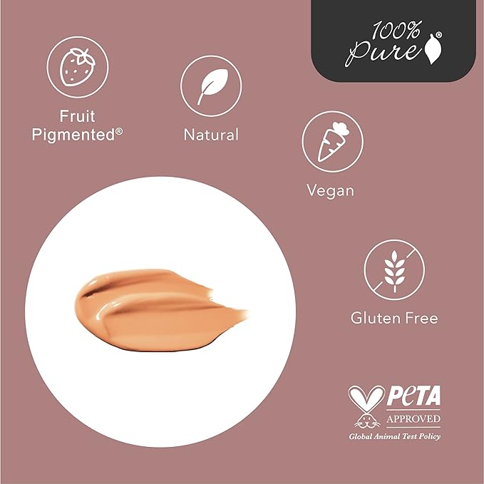 100% PURE Healthy Foundation Full Face Coverage Makeup, Liquid Matte Finish with Anti-Aging Benefits - Vegan Gorgeous Fruit Pigmented Peach Bisque Color (Medium with Olive Undertone) - 1 Fl Oz-VivaGrace Women