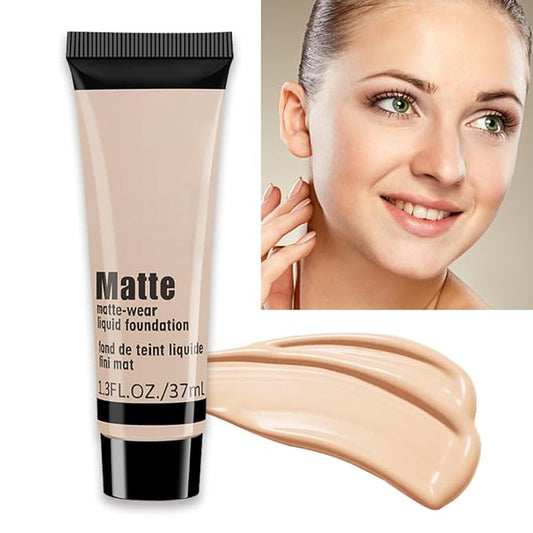 1 Pack Matte Oil Free Concealer Foundation Cream,Professional Make-up Base Facial Matte Full Coverage Liquid Concealer Hide Foundation Primer Makeup Repair Kit.(BEIGE 5#)-VivaGrace Women