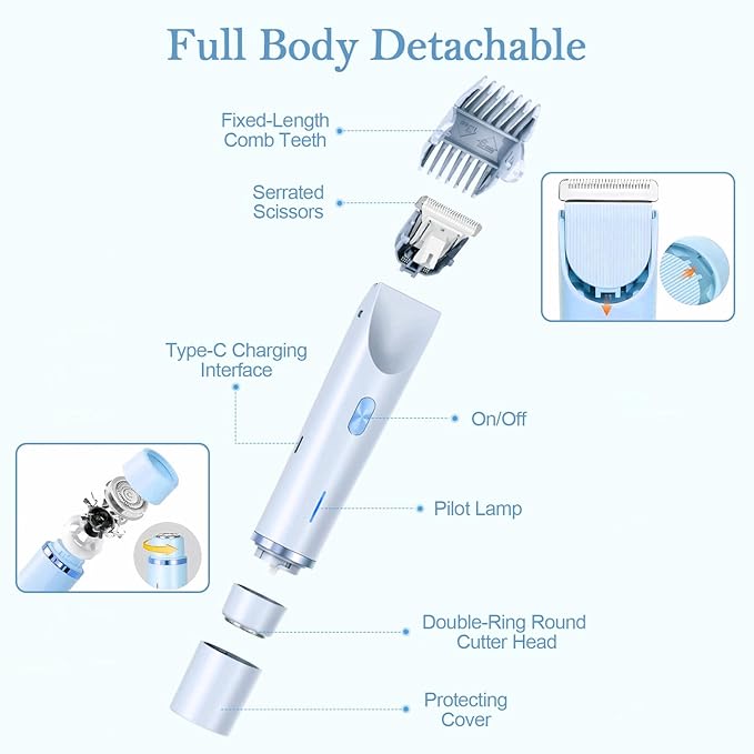 Dermave Bikini Shaver 2.0, 2025 New Glow Aura Bikini Trimmer for Women, 2 in 1 Dual Head Electric Razors for Women, IPX7 Waterproof Wet & Dry Electric Shaver, Rechargeable Portable Body Shaver (Blue)-VivaGrace Women