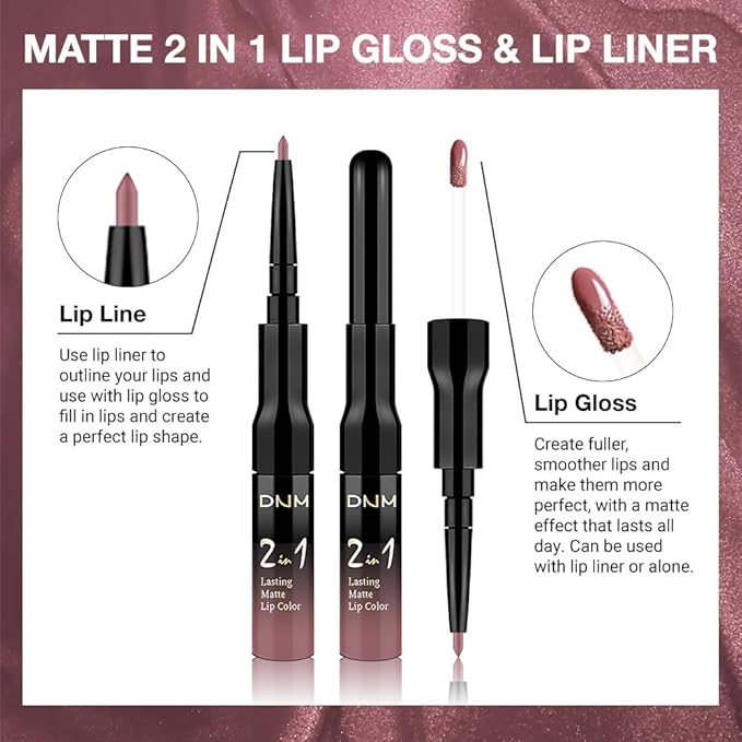 evpct 1Pcs Mauve Matte Lip Liner Stain Liquid Lipstick Makeup Set for Women, Mauve Lip Stick Liner Combo Long Lasting Waterproof, labiales matte mate larga duracion Long Wear 24 hours Lipstick, 34-VivaGrace Women
