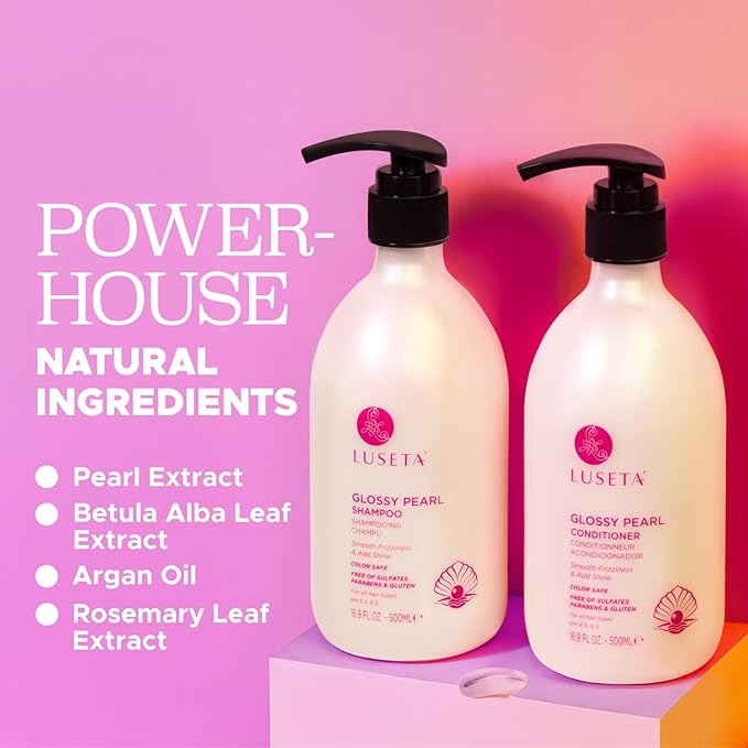 Luseta Glossy Pearl Shampoo and Conditioner Set Smooth & Moisturize, Fight Frizziness and Add Shine,Hydrating for Damaged Hair, Detangle,Nourish Strands,Paraben Free, Sulfate Free,16.9oz-VivaGrace Women