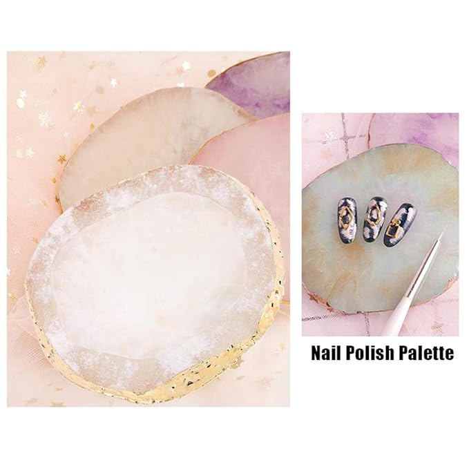 MISUD Resin Nail Art Palette, Nail Polish Drawing Color Dish Golden Edge Resin Stone Paint Drawing Color Dish Manicure Nail DIY Tool (White)-VivaGrace Women
