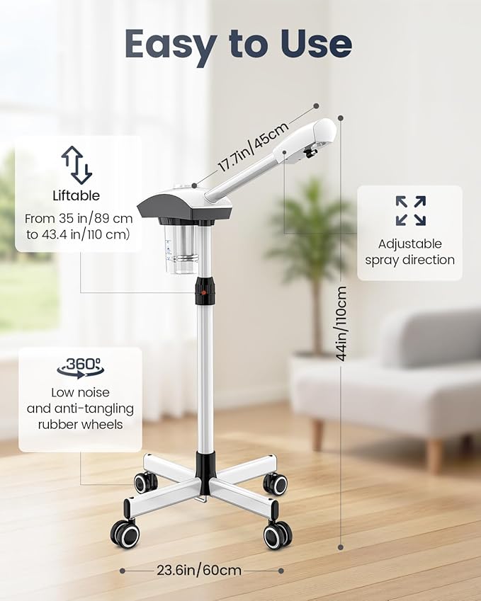 Kingsteam Professional Ozone Nano-Ionic Facial Steamer | Deep Cleansing Hydrating | Salon Home Spa Face Steamer | Pore Cleanser | 60-Min Timer | 360° Swivel | Esthetician Favorite Tool,White-VivaGrace Women
