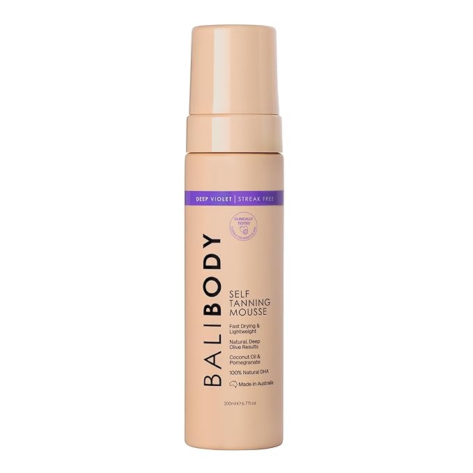 Bali Body Deep Violet Self Tanning Mousse โ Self Tanner Mousse Violet-Based Formula for Dark, Fake Tan with Olive Undertones โ Hydrating, Sunless Tanner for Sensitive Skin โ 200ml / 6.7fl oz