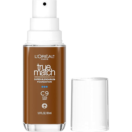 L'Oreal Paris True Match Super-Blendable Foundation, Medium Coverage Liquid Foundation Makeup, C9, Deep, 1 Fl Oz-VivaGrace Women