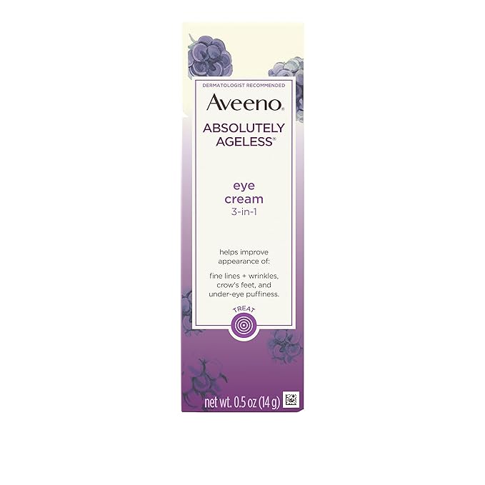 Aveeno Absolutely Ageless 3-in-1 Anti-Wrinkle Eye Cream for Fine Lines & Wrinkles, Crows Feet, & Under-Eye Puffiness, Antioxidant Blackberry Complex, Hypoallergenic, Non-Greasy, 0.5 oz-VivaGrace Women