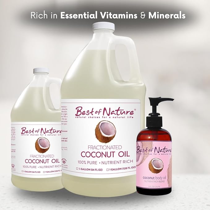 Best of Nature 100% Pure Fractionated Coconut Oil - Liquid MCT Massage & Body Oil, Unscented Moisturizer for Hair, Skin, Face, Aromatherapy Carrier for Essential Oils, Half Gallon (64 fl oz)-VivaGrace Women