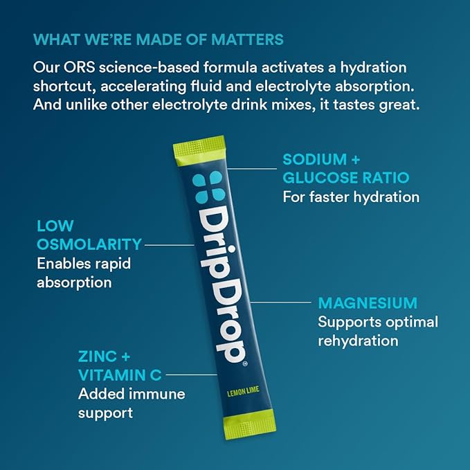 DripDrop Hydration Packets - Lemon Lime - Single Serve Electrolytes Powder Drink Mix - Non-GMO, Gluten Free, Vegan - 32 Sticks-VivaGrace Women