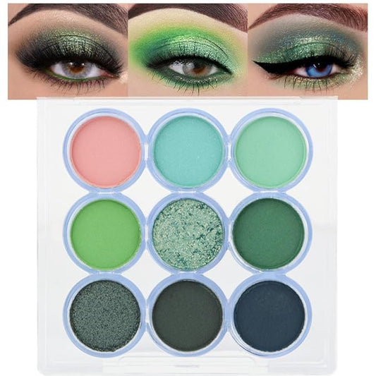 9 Colors Green Olive Matte Shimmer Eyeshadow Palette for Eye Makeup,High Pigmented Pink Emerald Mint Eye Shadow Primers Powder Palet de sombras de ojos-VivaGrace Women