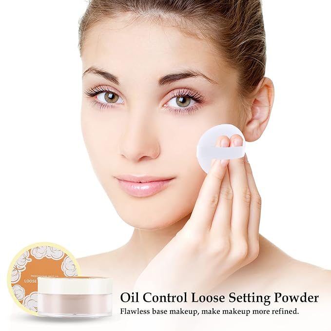 Boobeen Loose Face Powder Translucent Setting Powder Oil Control Loose Powder, Soft Focus Effect Makeup Loose Setting Powder, Lightweight Shine Control Matte Finishing, with Puff-VivaGrace Women