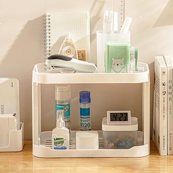 2-Tier Desk Organizers & Dispensers,Mail Holder for Office Desk Organization,Kitchen Spice Rack or Bathroom Countertop Organizer, Gift for Teachers, Classmates, and Friends,White-VivaGrace Women