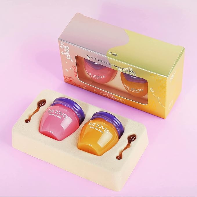 2PCS Honey Pot Lip Balm, Lip Balm Honey Pot with Brush, Cherry Blossom Lip Balm for Dry Cracked Lips, Lip Scrubs Exfoliator & Moisturizer, Hydrating Lip Sleeping Mask-VivaGrace Women