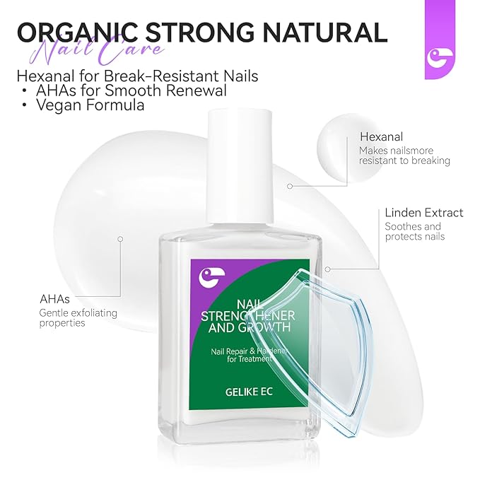 gelike ec Nail Strengthener Polish for Damaged Nails: Milky White 15ml 6 in 1 Natural Nail Hardener Extra Strong and Growth - Nail Polish Hardener for Weak and Damaged Nails