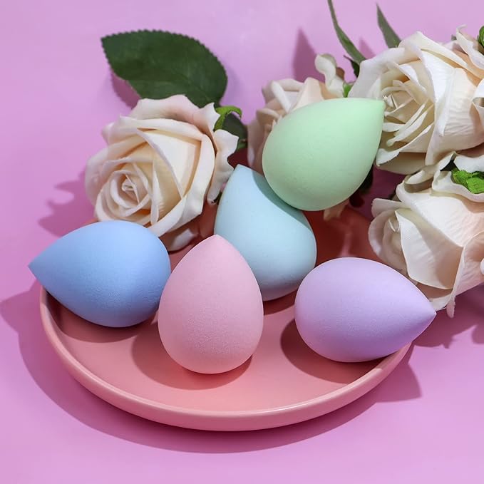 BEAKEY 5 Pcs Makeup Sponge Set, Latex-Free Makeup Sponges for Foundation, Multi-colored Boun Boun Sponges, Flawless for Liquid, Cream, and Powder-VivaGrace Women