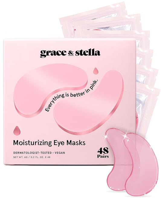 grace & stella Award Winning Under Eye Mask - Reduce Dark Circles, Puffy Eyes, Undereye Bags, Wrinkles - Gel Under Eye Patches - Gifts for Girlfriend - Vegan Cruelty-Free Self Care (48 Pairs, Pink)-VivaGrace Women