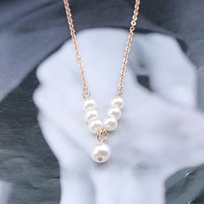 Vintage Pearl Pendant Necklace Gold Pearl Beads Necklace Freshwater Cultured Pearl Chain Necklace Pearl Bar Necklace Chain Jewelry for Women and Girls-VivaGrace Women