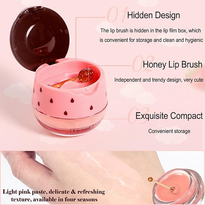 2 PCS Bee Lip Balm Lip Mask Honey Pot, Honey & Strawberry Lip Mask Propolis Moisturizing Lip Balm with Stick - Hydrating Prevention Dry and Cracked Lip Scrubs Exfoliato Lip Wrinkle Care-VivaGrace Women
