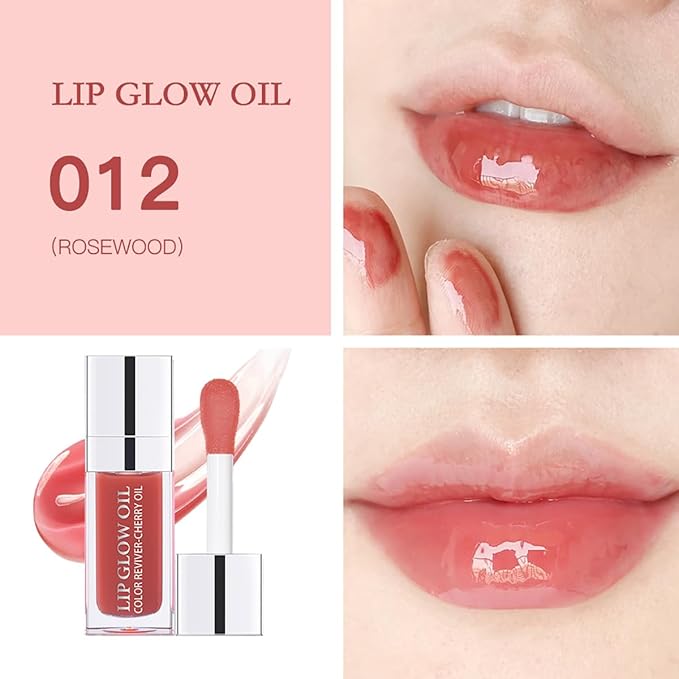 Hydrating Lip Glow Oil Moisturizing Plumping Lip Tint Lip Gloss Transparent Lip Balm Long Lasting Nourishing Repairing Lightening Lip Lines (012# ROSEWOOD)-VivaGrace Women