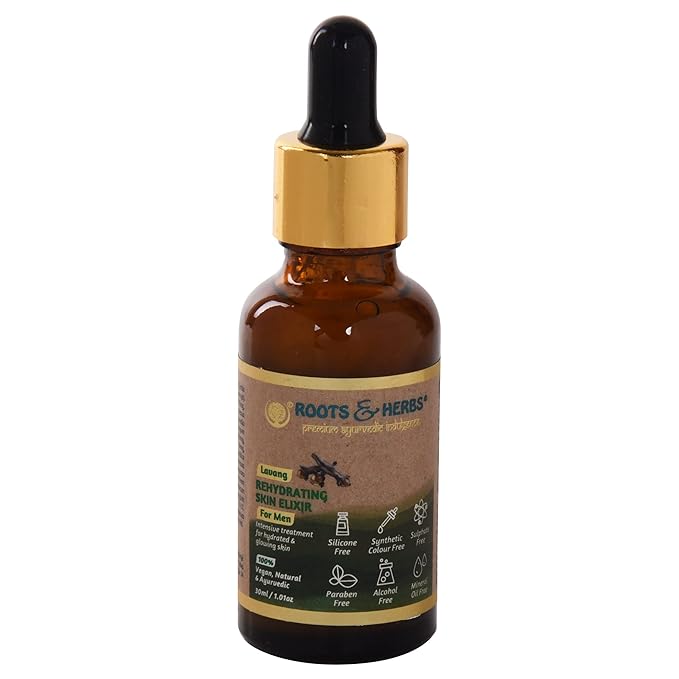 Roots & Herbs Ayurvedic Natural Treatment 100% Vegan No Paraben Lavang Rehydrating Skin Moisturizer Elixir for Men- 50 ML-VivaGrace Women