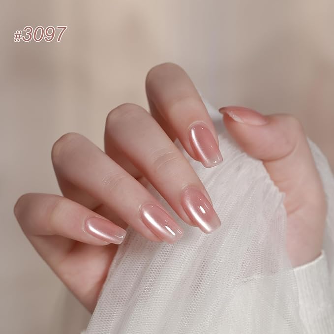 GAOY Icy Glass Cat Eye Gel Nail Polish with Magnet, Moonlight & Sheer Nude Shades, Satin Finish with Gemstone Holography, Pink Nude for Wedding, Nail Art Designs
